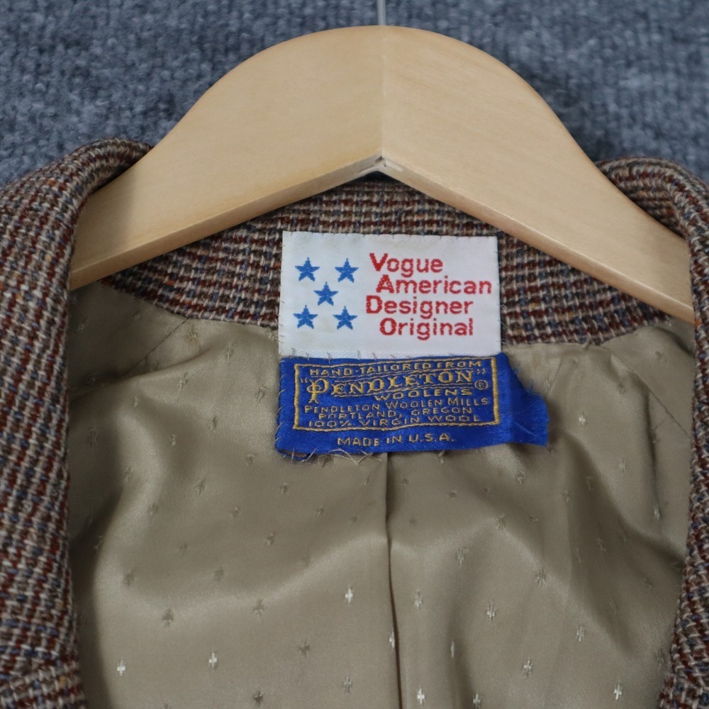 Vtg Pendleton 100%Virgin Wool Coat Jacket Womens Brown Tweed Hand Made USA Read - Picture 5 of 15